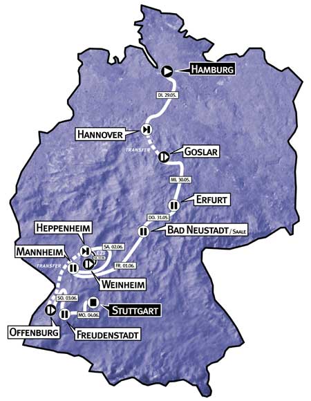 map, tour of Germany