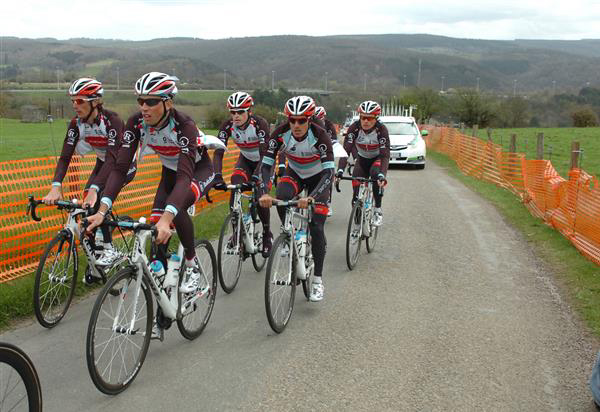 Radio shack with Laurent Didier and Andy Schleck