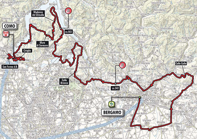 2017 Tour of Lombardy map