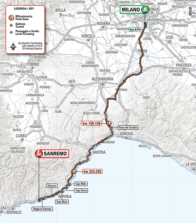 2020 Milano-San Remo map