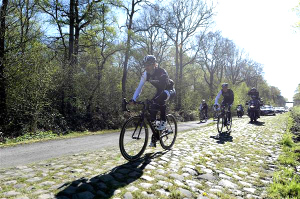 Fabvian Cancellara trains in the Arenberg Forest