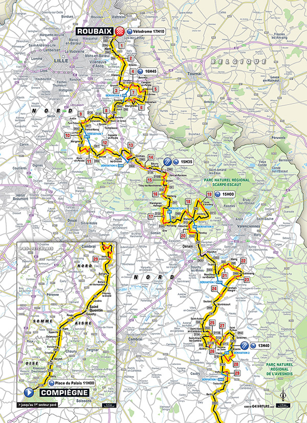 2019 Paris-Roubaix map