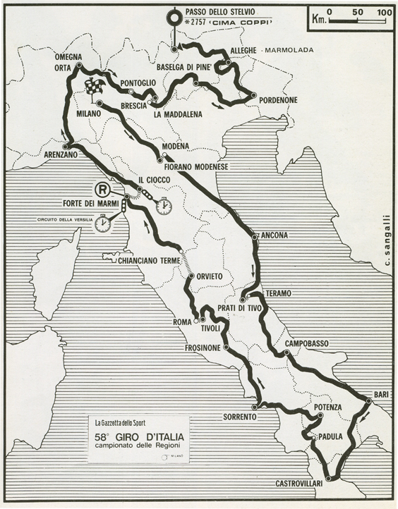 1975 Giro route map