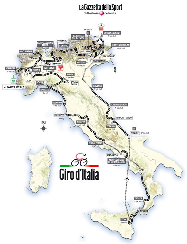 2011 Giro d'Italia route map