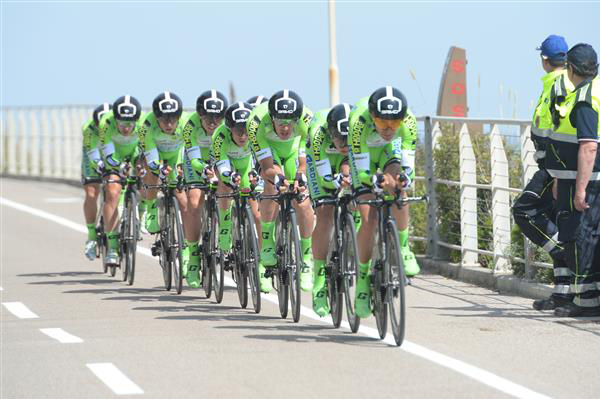 Bardiani-CSF racing thef irst team time trial at the 2015 Giro