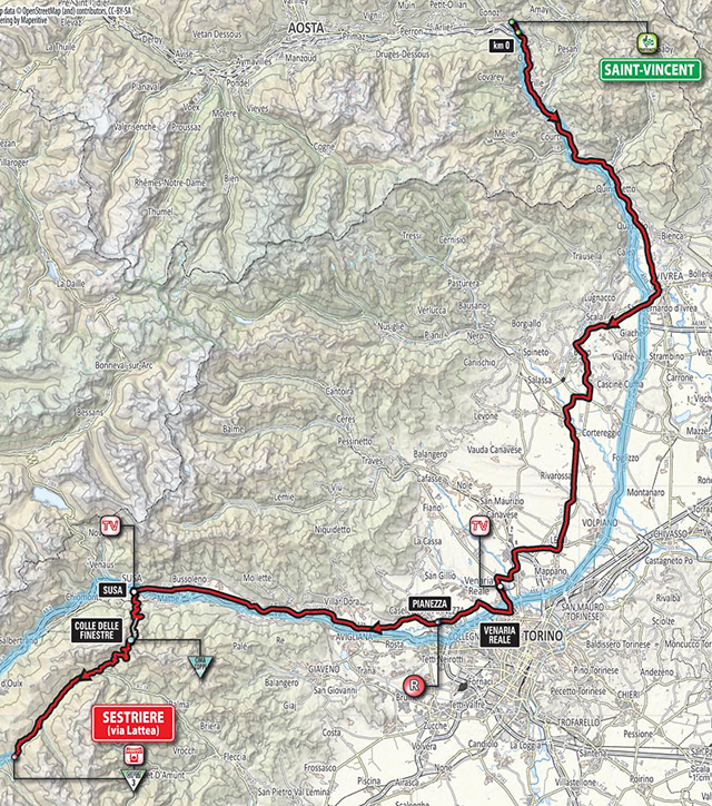 2015 Giro d'Italia stage 20 map