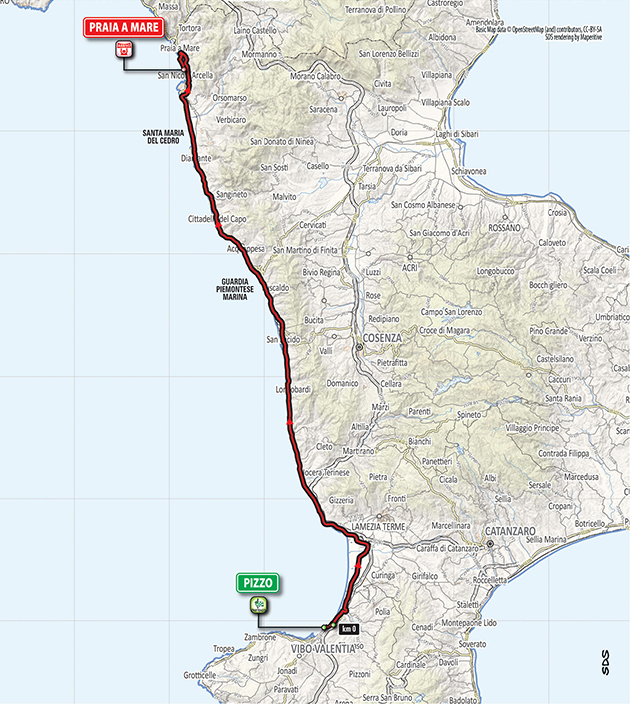 2018 Giro d'Italia stage 7 map