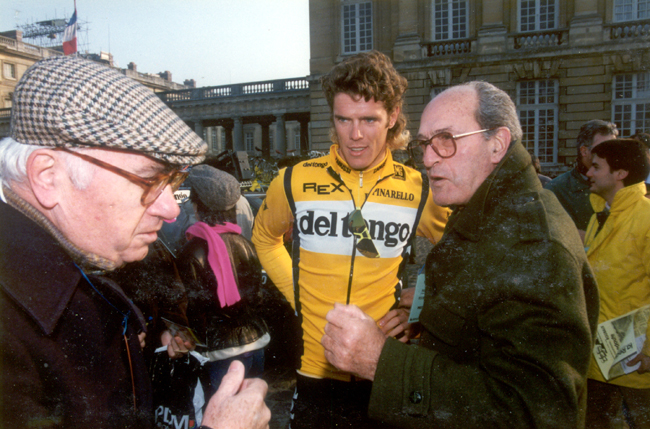 Cipollini at the start of the 1990 Paris-Roubaix with Rino Negri and Alfredo Martini