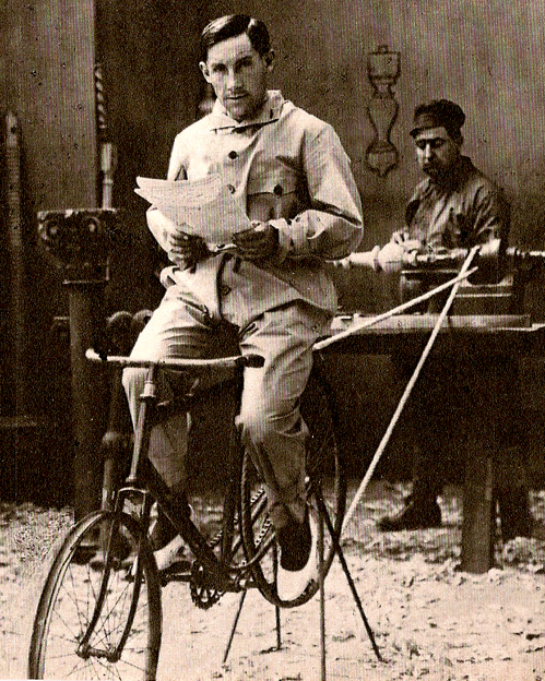 Girardengo turns a lathe with a bike