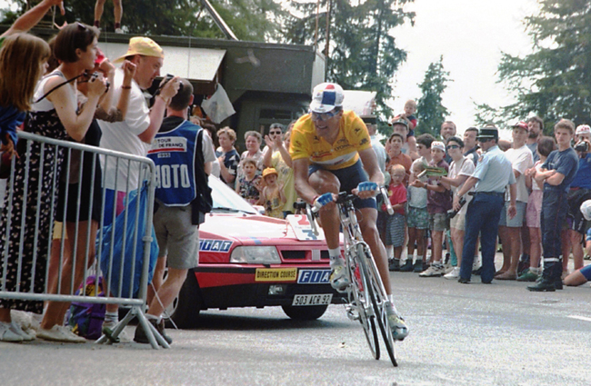 Miguel Indirain riding to La Plagne in the 1995 Tour deFrance