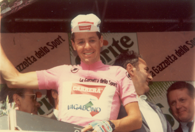 Roche on the podium of the 1987 Giro