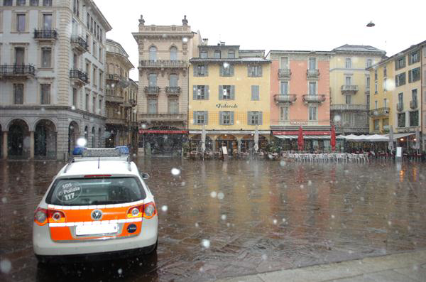 Snow falling in Lugano