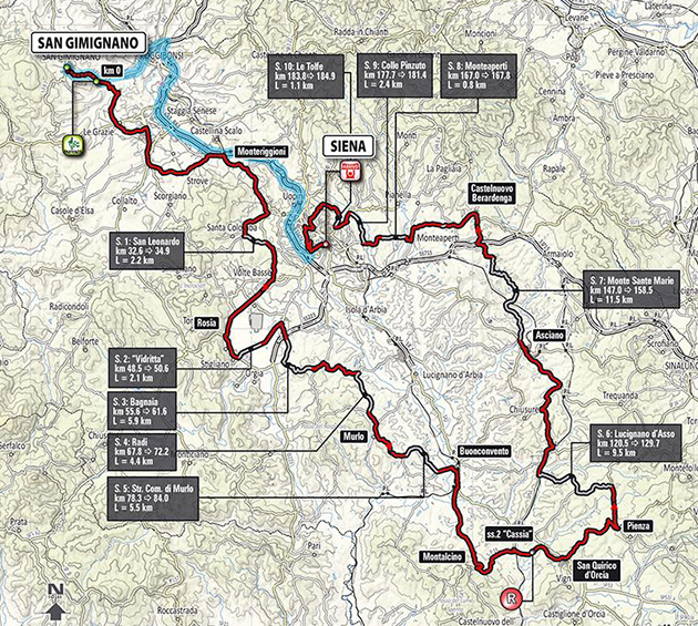 2015 Strade Bianche map