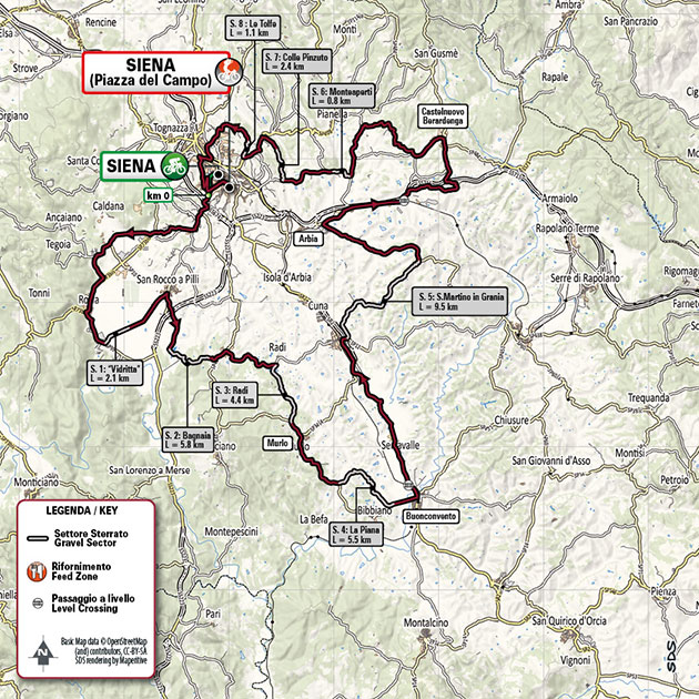 Women's strade bianche map