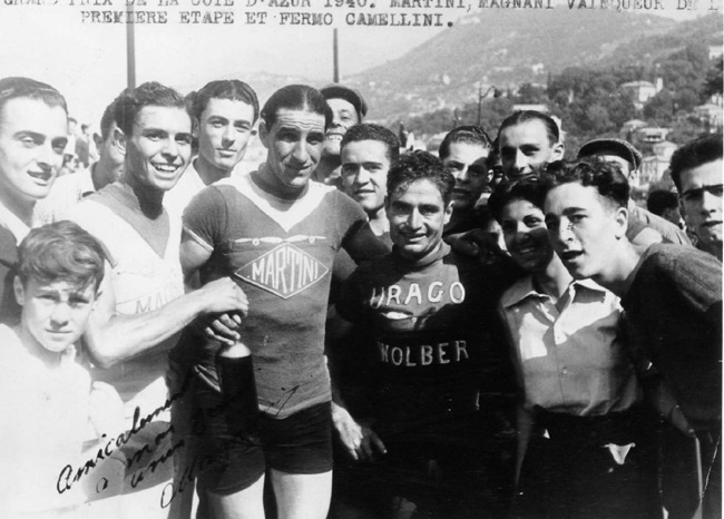 From the left: Joseph Magnani (matini jersey) poses with Fermo Camellini (Uraho) and his fiance Mimi