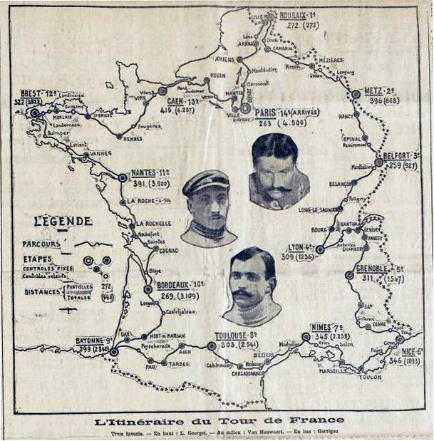 Map of the 1907 Tour de France