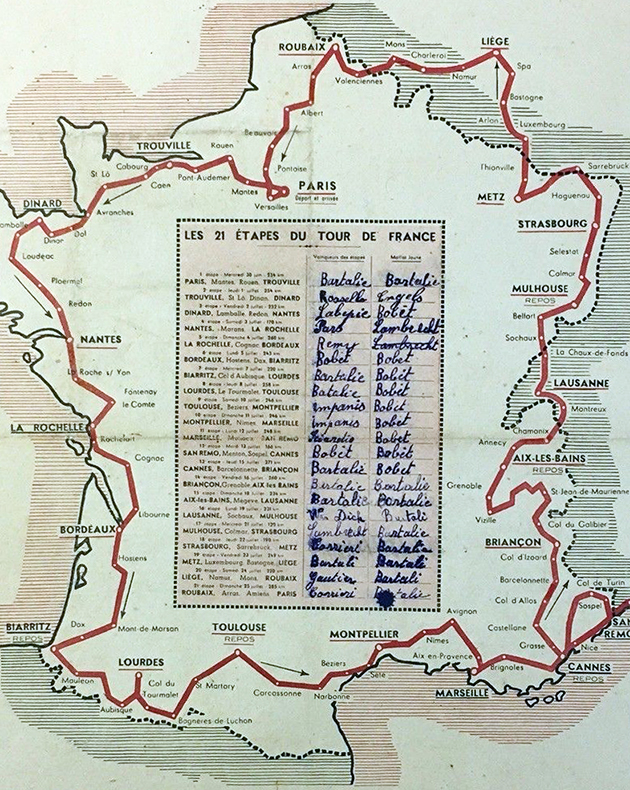 Map of the 1948 Tour de France