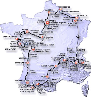 Map of the 1999 Tour de France