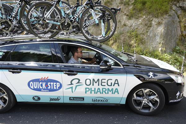 Mark Cavendish in the Omega Pharma team car.