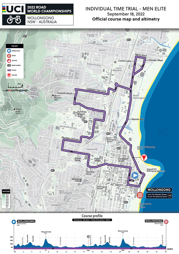 Men Elite time trial map