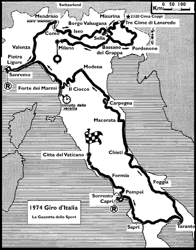 1974 Giro d'Italia map 